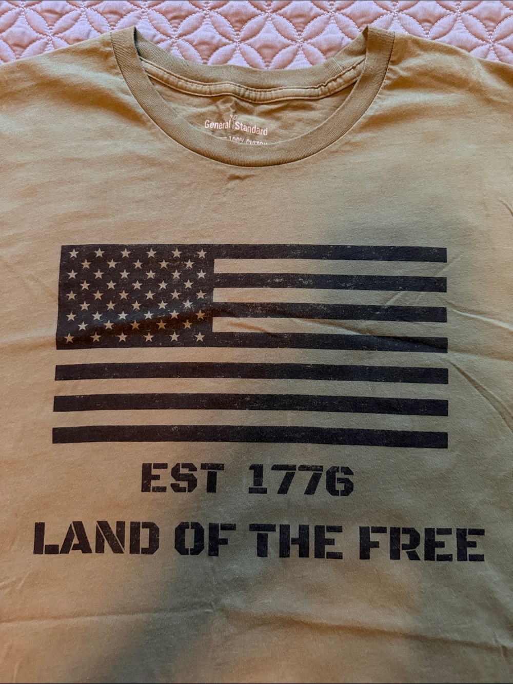 Goodfellow & Co Olive Green Short Sleeve Tee with Black Flag Graphic